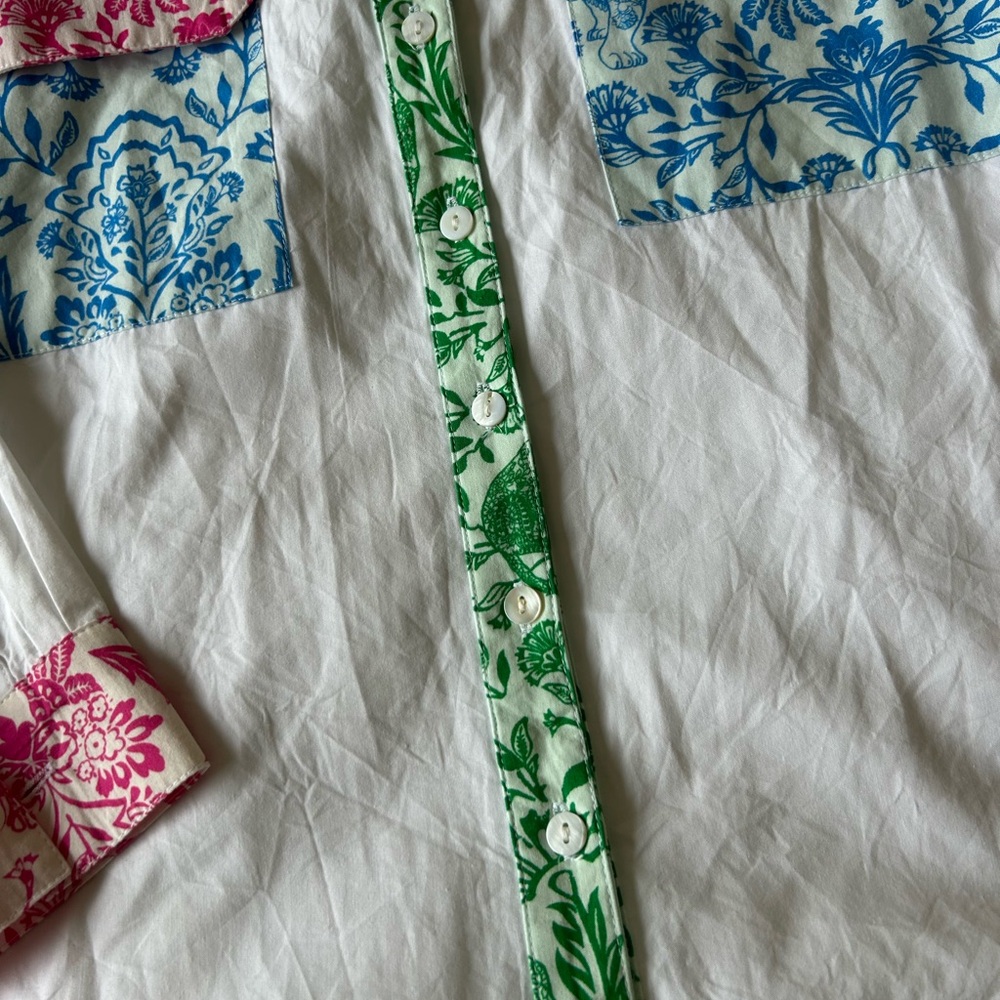 Roller Rabbit Floral Button Down Shirt - Pink, Blue, Green - Picture 5 of 9